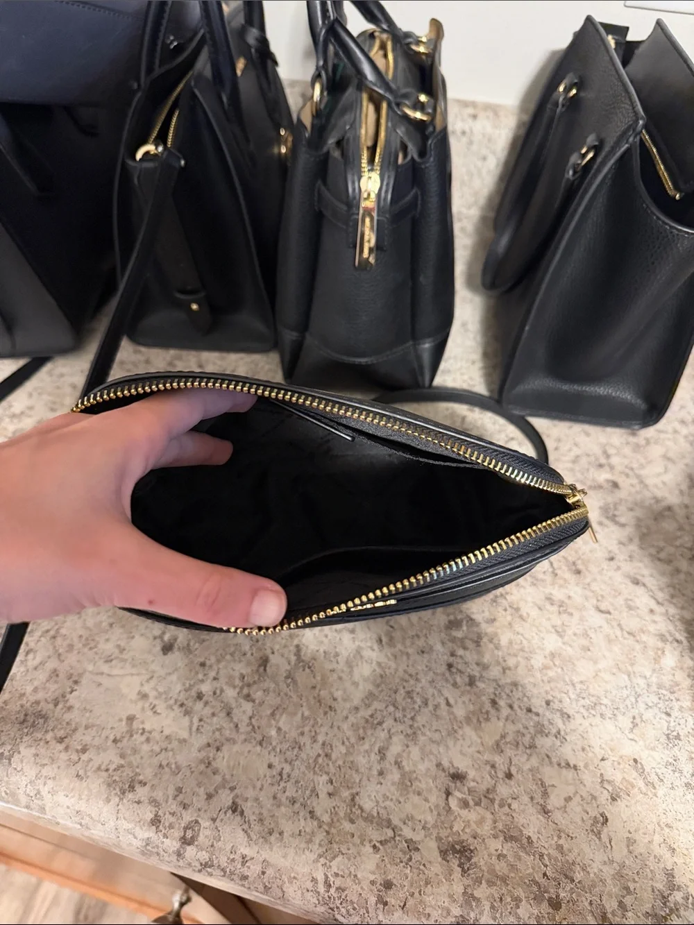 Michael Kors Black Saffiano Mini Dome Crossbody with Gold Hardware